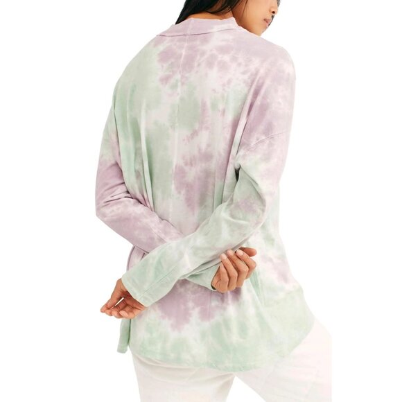 We The Free People Be Free Long Sleeve Tie Dye T Shirt in Lavender Mint Size XS - Picture 3 of 10